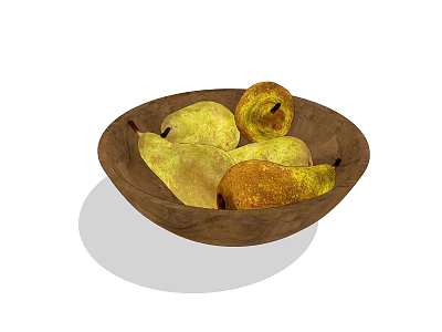 Golden Ripe Pears in Natural Wooden Bowl for Fresh Healthy Eating 3d model