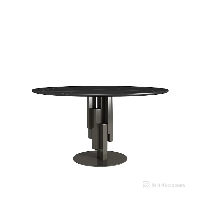 Modern Black Round Dining Table With Unique Geometric Metal Base Design 3d model