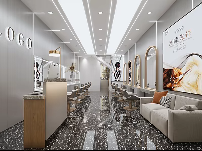 Elegant Modern Beauty Salon Spacious Interior With Marble Floor Mirrors And Sofa 3d model