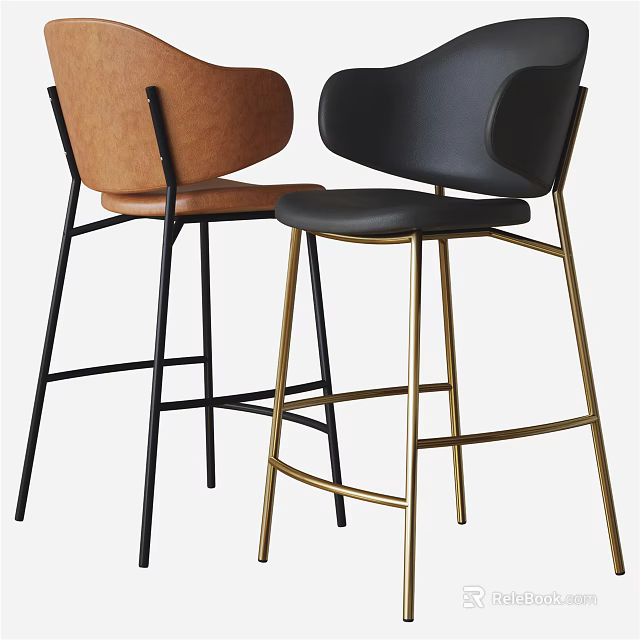 Modern Bar Stools With Curved Backrest And Metal Legs In Brown Black 3d model 