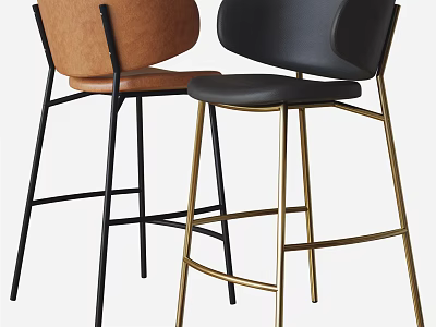 Modern Bar Stools With Curved Backrest And Metal Legs In Brown Black 3d model