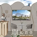 Elegant Modern Real Estate Sales Booth With Reception Desk Display Screen And Lounge Seats