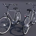 Two Classic Bicycles with Silver Frames Black Seats White Spokes and Rear Racks 3d model