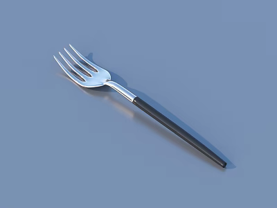 Shiny Metal Fork With Black Handle On Blue Surface 3d model
