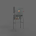 Gray Electrical Control Box With Stand Red Buttons And Yellow Label 3d model