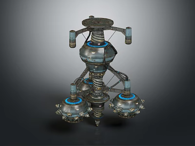Vintage Industrial Mechanical Device With Metal Frame Blue Ringed Spherical Components and Intricate Mechanical Details 3d model