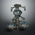 Vintage Industrial Mechanical Device With Metal Frame Blue Ringed Spherical Components and Intricate Mechanical Details