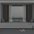 Modern Bay Window Design With Window Seat Pillows Curtains Blinds And Potted Plant