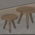 Modern Round Nesting Side Tables With Wooden Top And Three Metal Legs