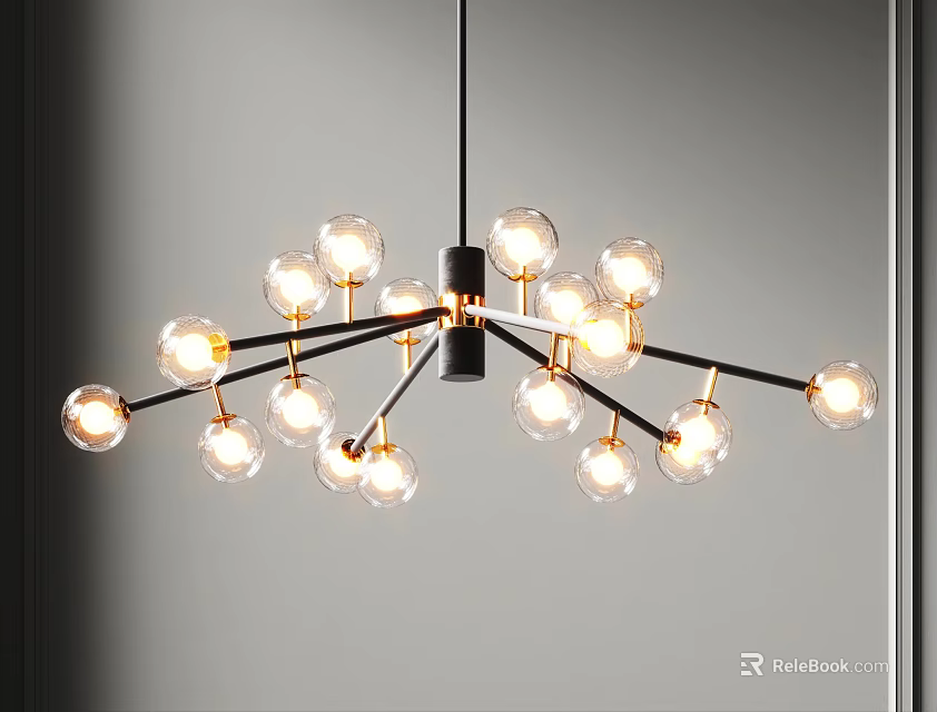 Stylish Modern Chandelier with Spherical Glass Lights and Metal Arms for Interior Decoration 3d model 