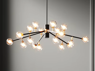 Stylish Modern Chandelier with Spherical Glass Lights and Metal Arms for Interior Decoration 3d model