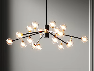 Stylish Modern Chandelier with Spherical Glass Lights and Metal Arms for Interior Decoration 3d model