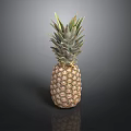 Fresh Ripe Pineapple With Leafy Top And Textured Fruit Body On Dark Background