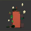 Red Vending Machine Decorated With Green Leaves Red Flowers And Floating White Stars