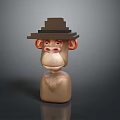Cartoon Monkey Head Wearing Brown Hat With Dark Background And Reflection