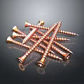 Pile of Shiny Copper Screws with Smooth Surface on Dark Reflective Background