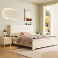 Cream White Minimalist Double Bed With Matching Nightstand For Cozy Stylish Soft Aesthetic Bedroom Decor