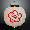 Traditional Round Furniture Lantern With White Paper And Red Plum Blossom Pattern
