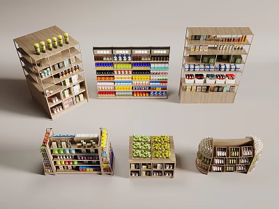 Diverse Multilayer Display Shelves for Retail Shops with Various Structures and Product 3d model