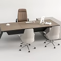 Modern Office Desk With Ergonomic Chairs Computer And Essential Office Supplies