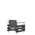 Contemporary Modern Armchair With Stacked Wooden Frame And Sleek Metal Armrests Design