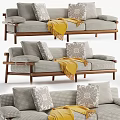 Modern Sectional Sofa With Patterned Fabric Wooden Frame And Yellow Throw Blanket 3d model