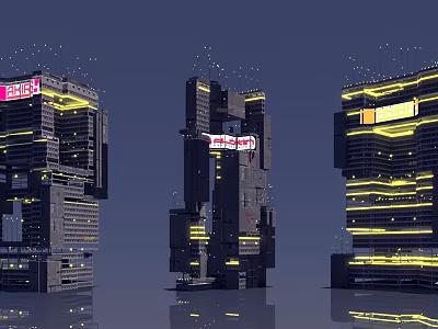 Futuristic Architecture Featuring Tall Modern Buildings With Neon Lighting And Reflective Surfaces 3d model