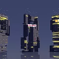 Futuristic Architecture Featuring Tall Modern Buildings With Neon Lighting And Reflective Surfaces
