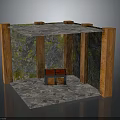 Household Storage Solution With Wooden Frame Stone Floor And Red Lid Wooden Chest