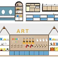 Kids Art Room Bookcase With House Shaped Design Blue White Storage Shelves And Organizer