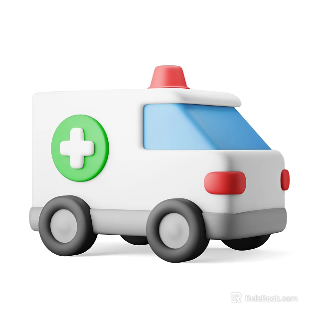 Toy Ambulance with Green Cross Red Siren Light White Body and Blue Windows 3d model 