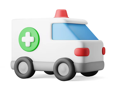 Toy Ambulance with Green Cross Red Siren Light White Body and Blue Windows 3d model