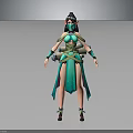 3D Female Fantasy Character With Green Blue Outfit Mask And Creature Inspired Features