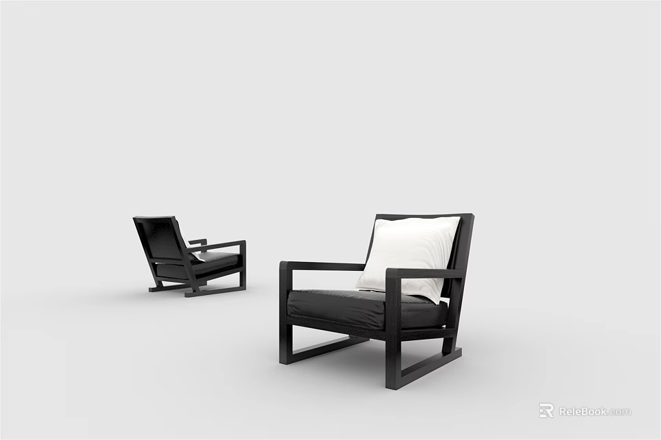 Modern Single Sofa With Black Frame Dark Cushion And White Pillow 3d model 