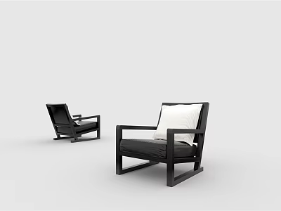 Modern Single Sofa With Black Frame Dark Cushion And White Pillow 3d model