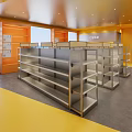 Modern Supermarket Department Store Interior With Metal Shelves Yellow Floor And Gray Area