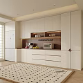 Modern Wine Cabinet In Kitchen With White Cabinets Wooden Shelves And Built in Lighting