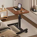 Mobile Wooden Top Side Table with Black Frame and Laptop Mouse on Living Room Rug
