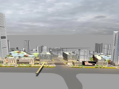 Modern Urban Commercial Complex With Waterfront Design And Mixed Use Facilities 3d model