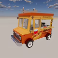 Orange Food Truck With Hot Dogs Sign And Striped Awning