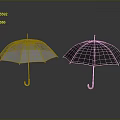 Two Standing Umbrellas White and Black on Gray Background with Reflections