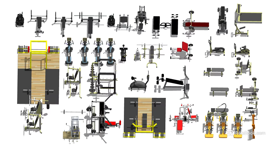 Different Types of Sports Equipment for Gym Fitness Training and Workout 3d model 