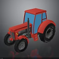 Red Tractor 3D Model With Blue Cab And Large Black Wheels