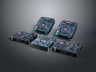 Professional Allen Heath DJ Controllers With Turntables Knobs And Mixers 3d model