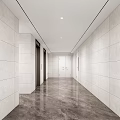 Modern Elevator Hallway With White Tiled Walls Dark Marble Flooring And Ceiling Lights 3d model