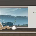 Cozy Home Balcony With Large Window Wooden Chair Small Table And Natural Mountain View