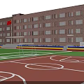 School Sports Complex with Football Pitch Basketball Court Track Solar Panels and Green Surroundings 3d model