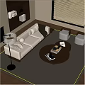 Modern Sofa and Coffee Table Set With White Upholstery Wooden Table Ottomans and Cushions