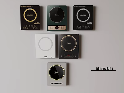 Modern Stylish Kitchen Appliances Featuring Induction Cooktops In Various Colors And Designs 3d model