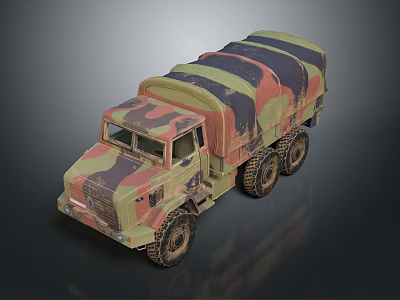 Heavy Duty Military Truck Featuring Camouflage Paint Canvas Cover And Multiple Wheels 3d model